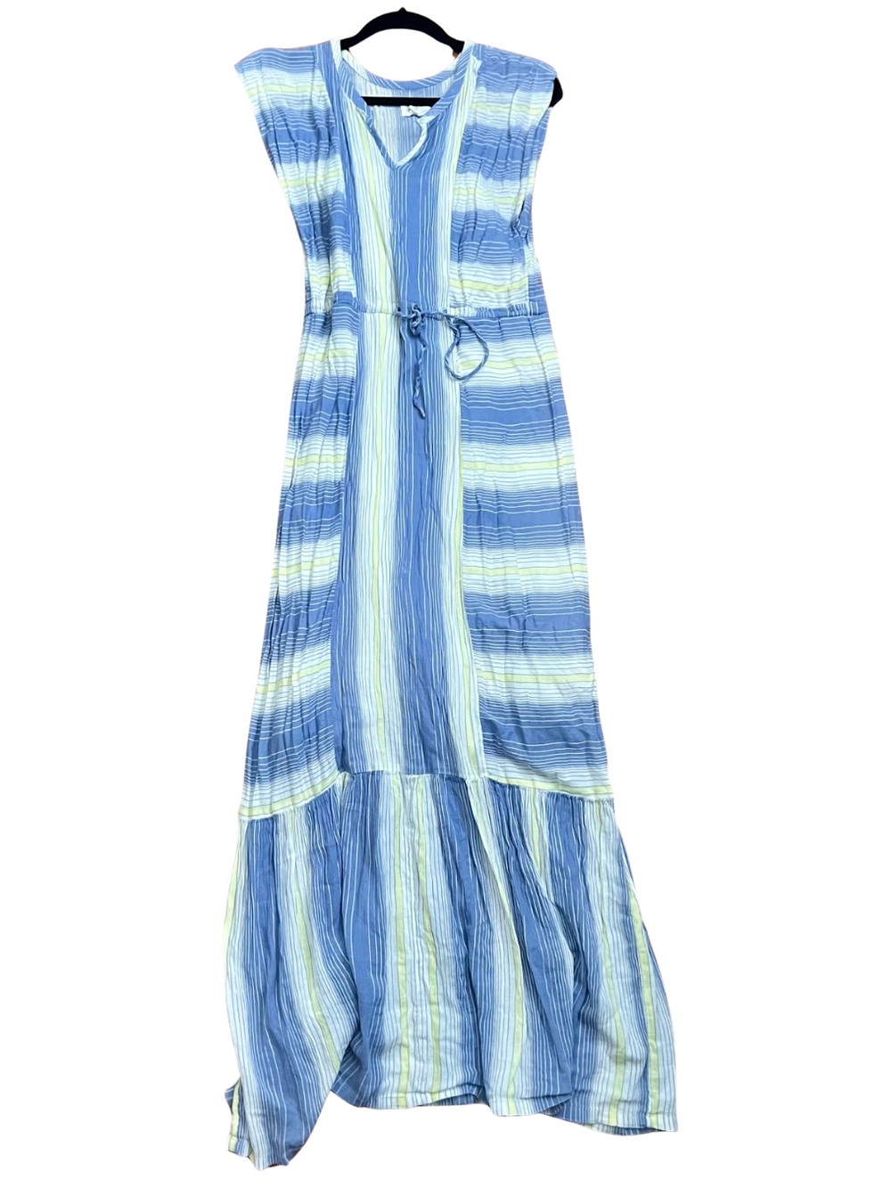 Caslon Blue Green Striped Drawstring Maxi Dress XS Coastal Resort - Picture 2 of 7